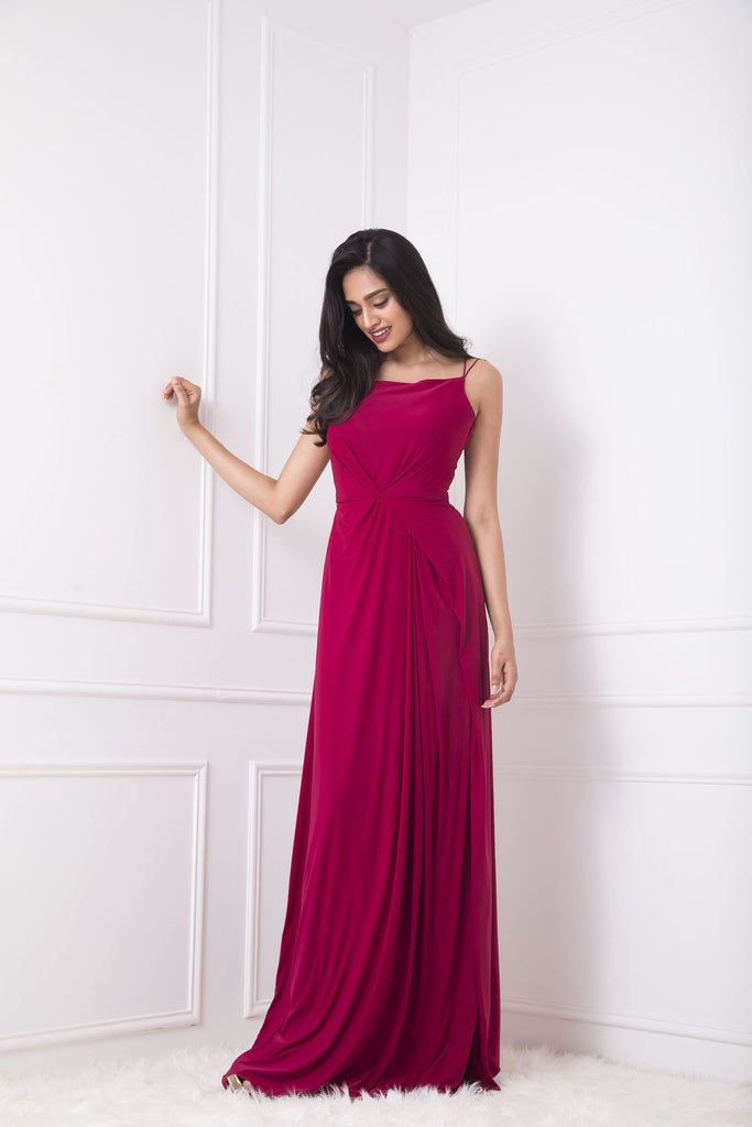 Magenta Spaghetti Draped Gown