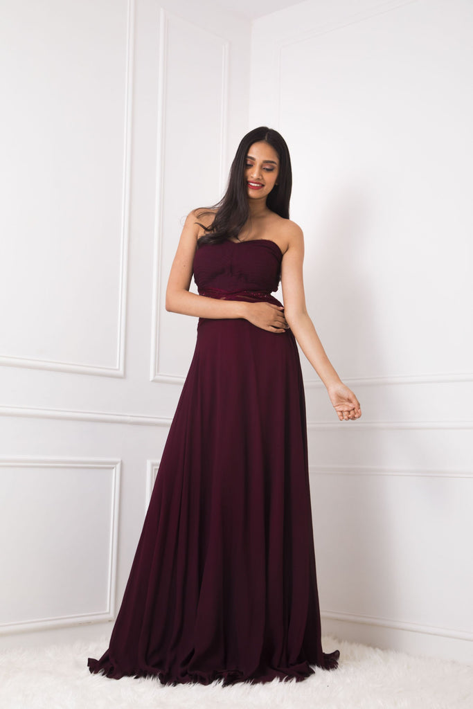 Ox Blood Lace Embellished Tube Gown